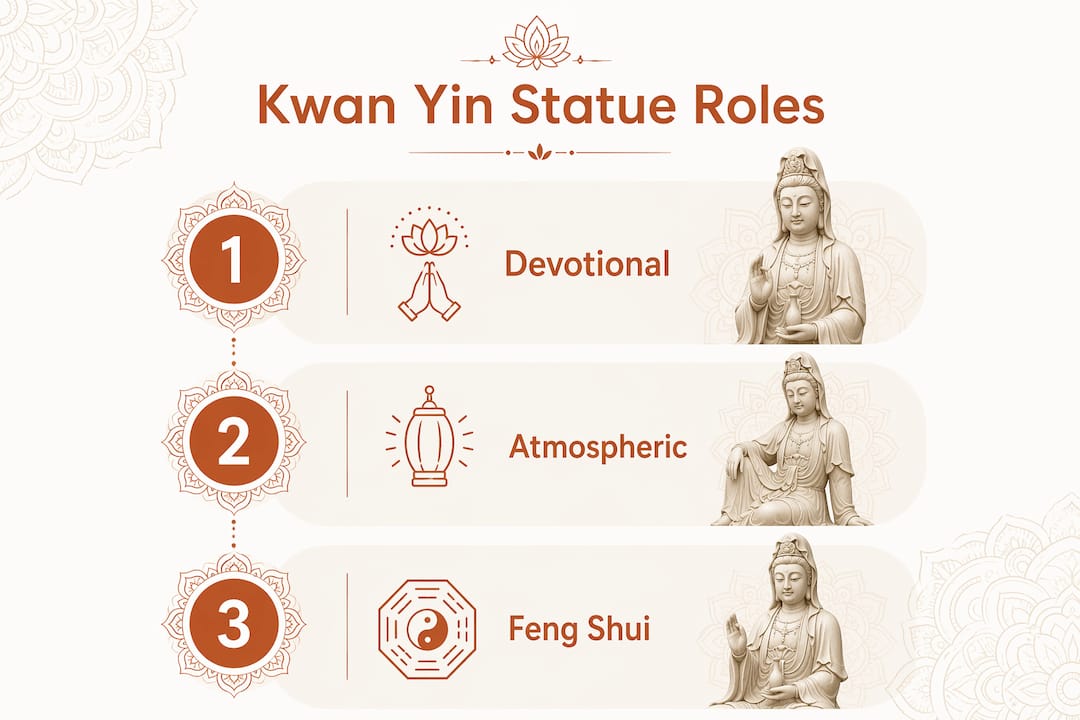 Infographic outlining Kwan Yin statue roles in home