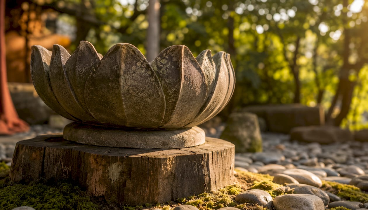 Close-up of single lotus throne petals sculpture