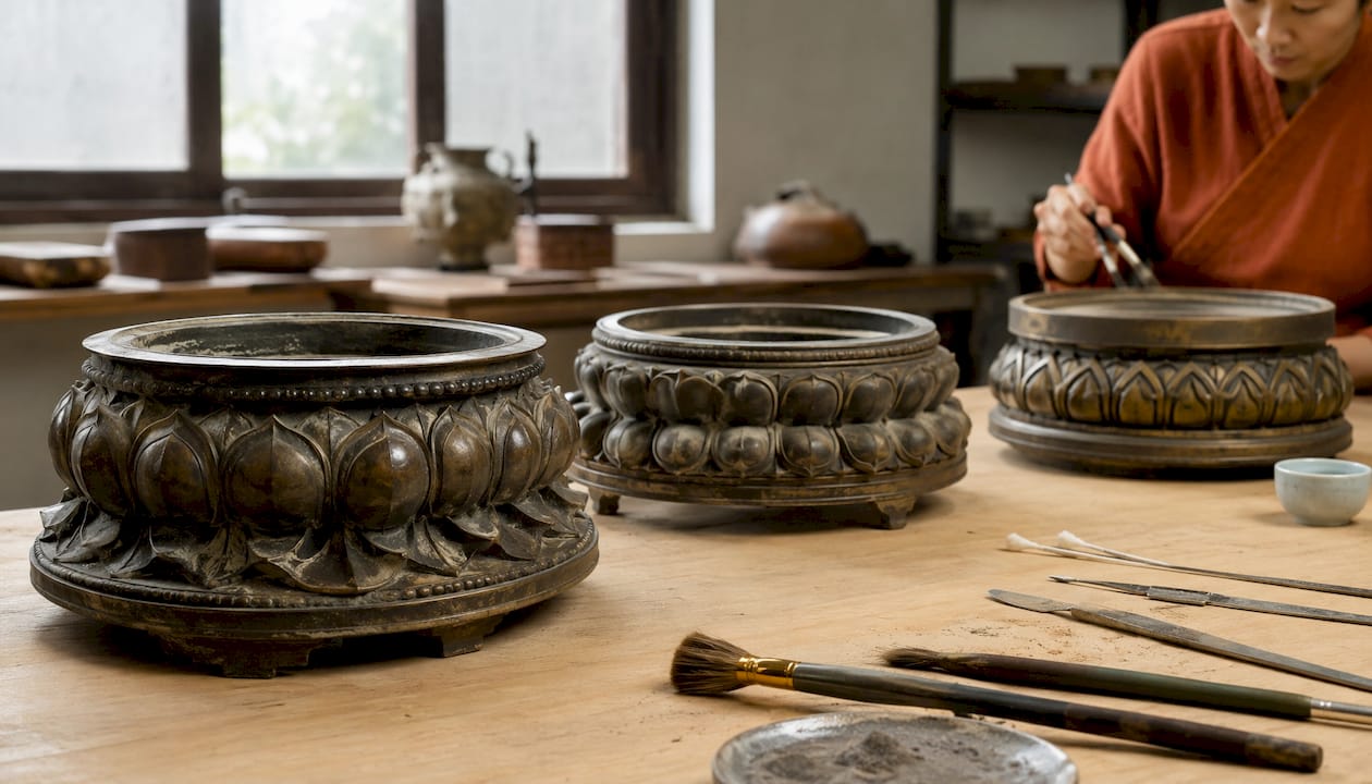 Three regional lotus throne bases with varied petal styles