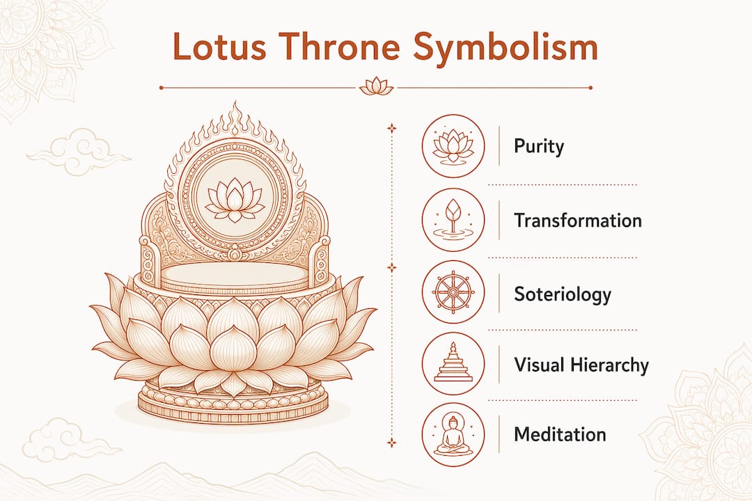 Infographic illustrating lotus throne symbolic layers