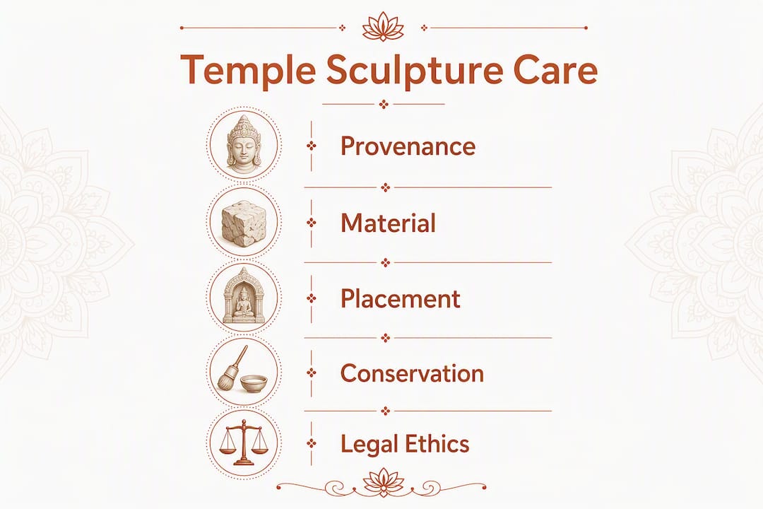 Infographic illustrating temple sculpture care steps
