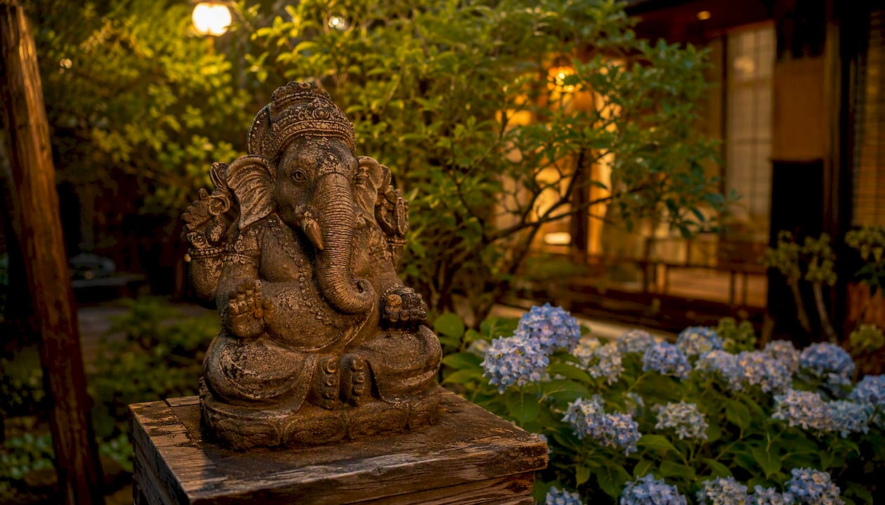 Close-up of Ganesha statue elephant features