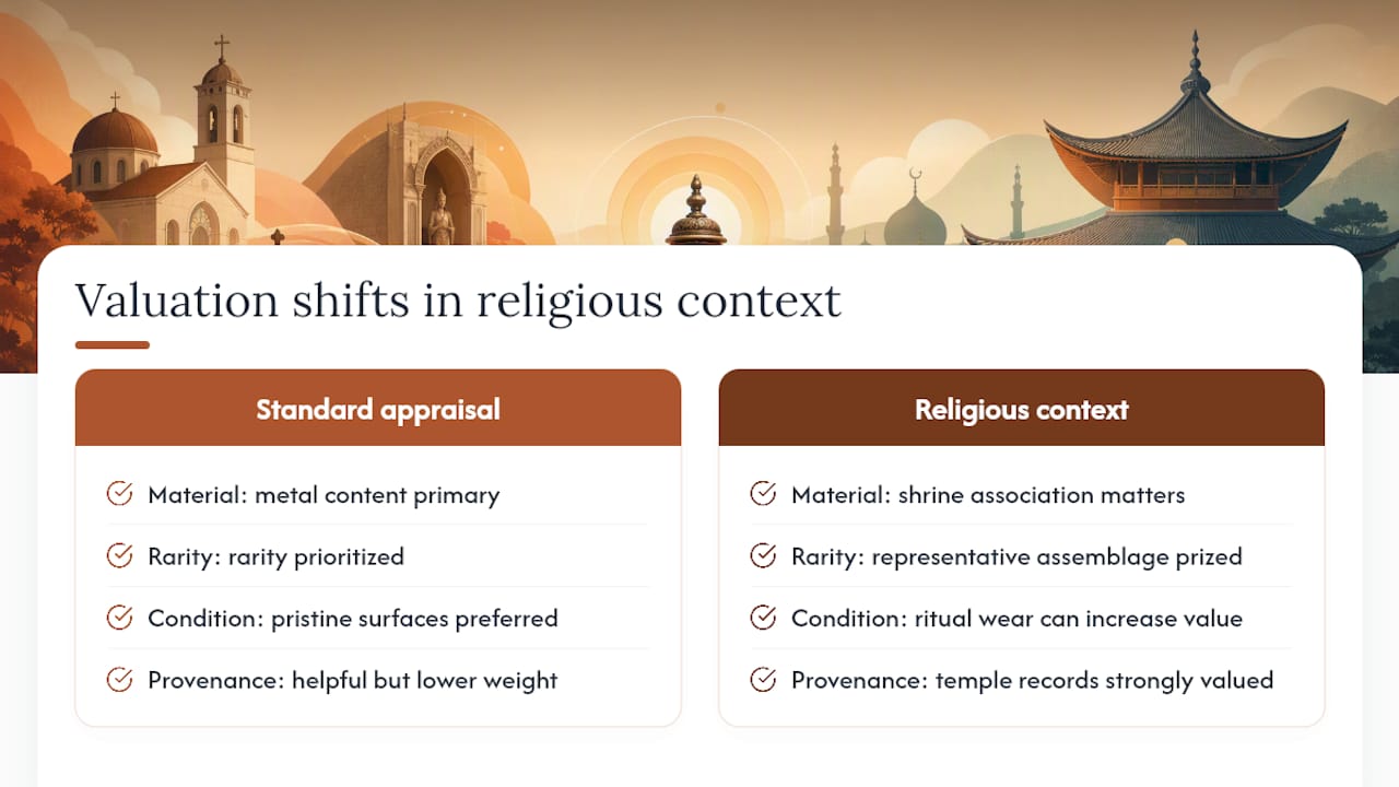 Diagram showing shifts in antique valuation criteria with religious context