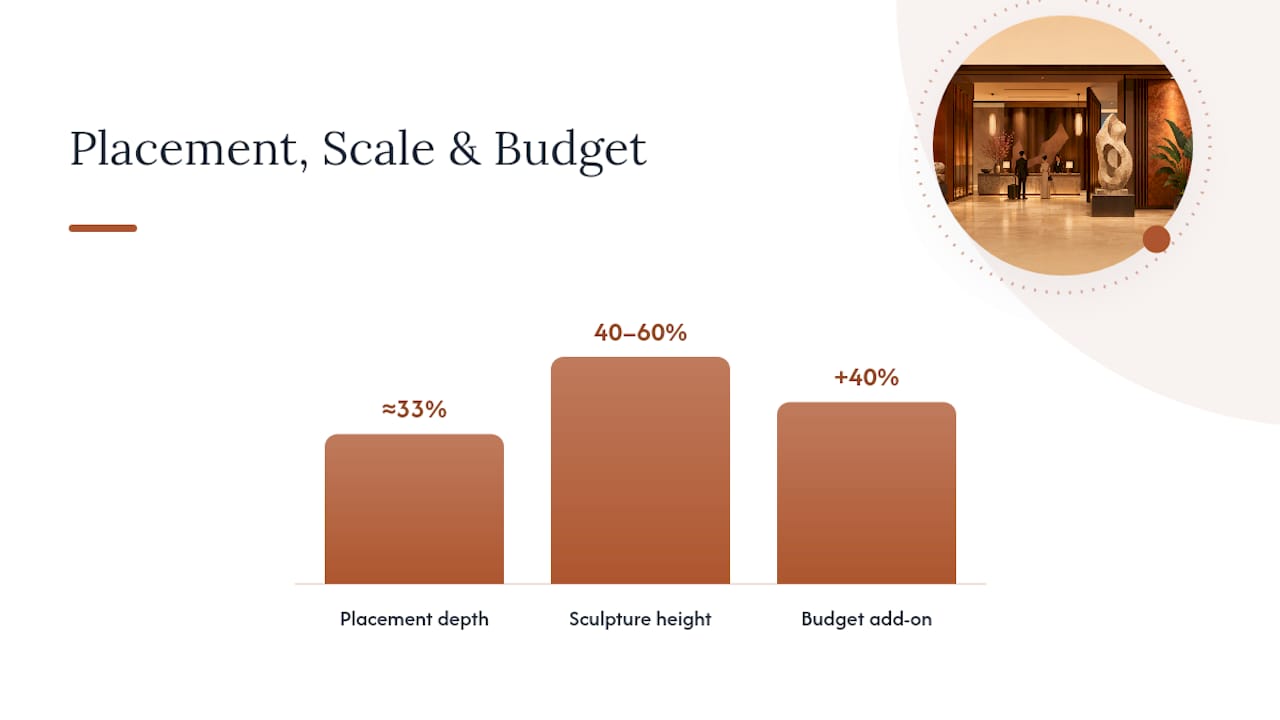 Diagram of sculpture placement, sizing, provenance, and budgeting