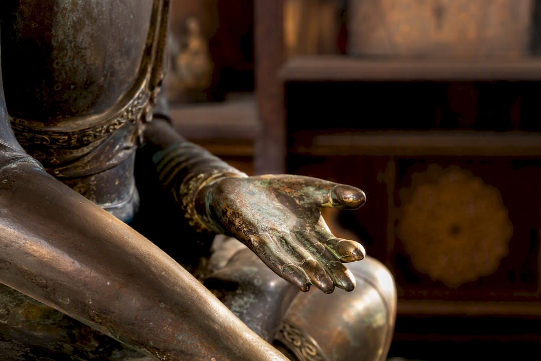 Close-up of aged bronze patina