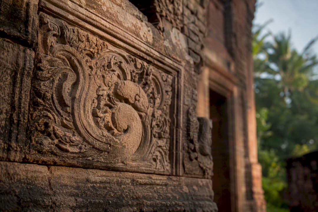 Close-up of sandstone Cham sculpture detail