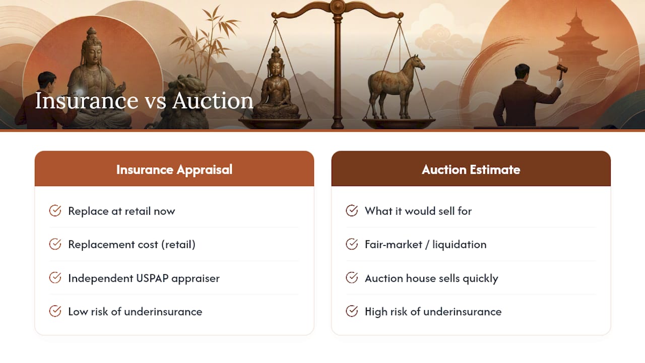 Comparison infographic of insurance appraisal and auction estimate