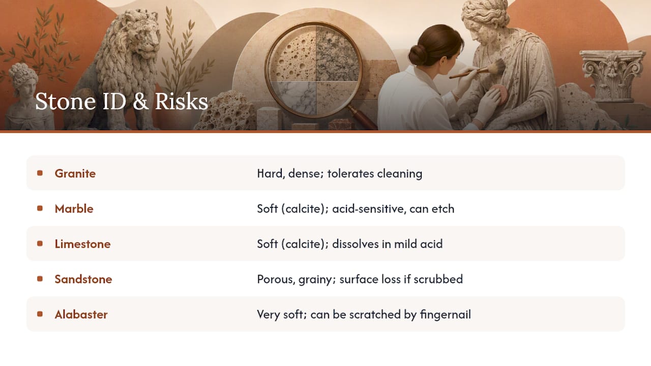 Comparison of five stone types and cleaning risks