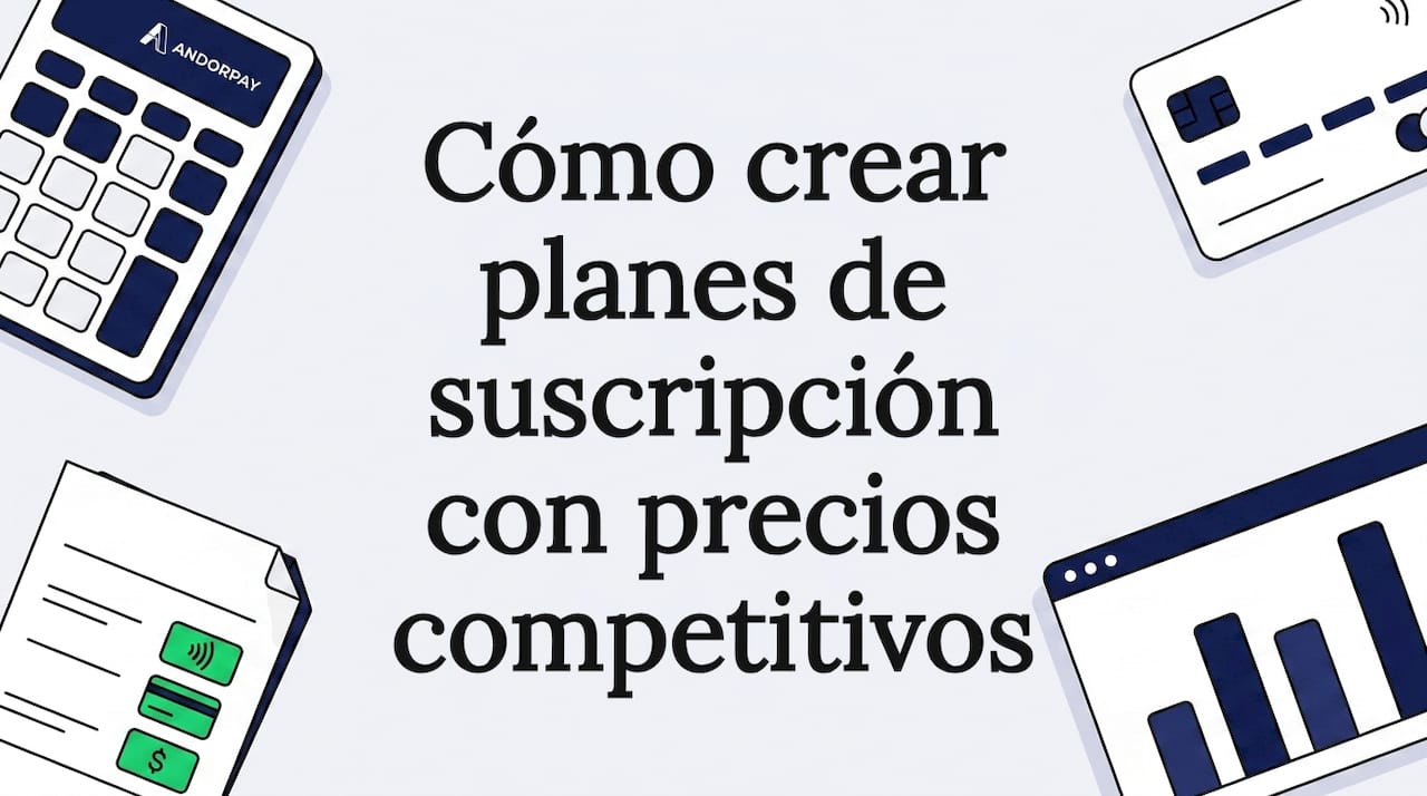 Tarjeta con ilustraciones de suscripción y precios destacados en las esquinas