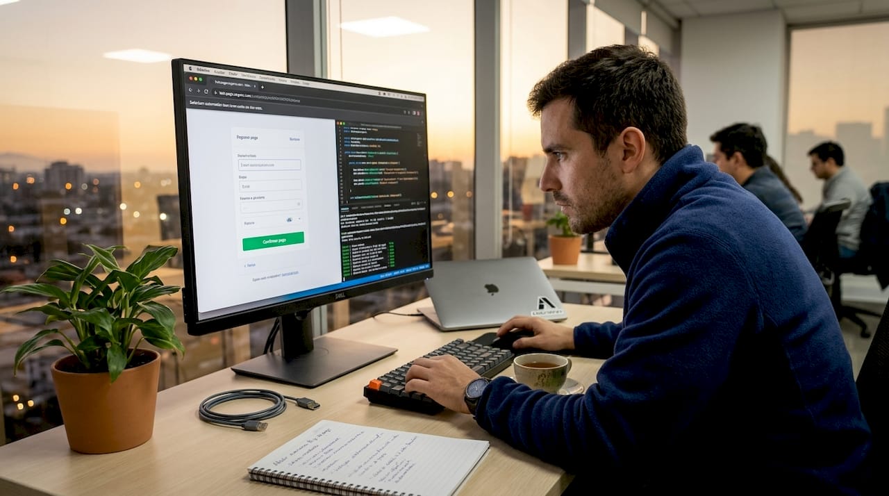Un desarrollador ejecutando pruebas automatizadas de interfaz