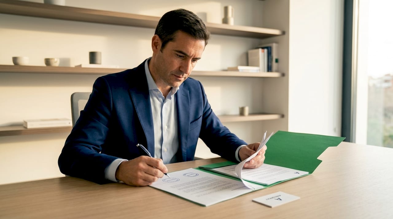Directivo revisando una orden SEPA en su despacho