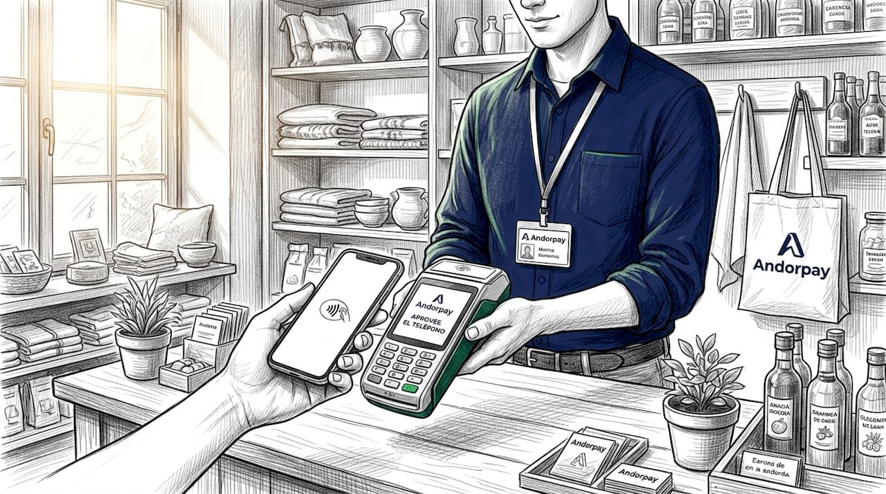La cajera recibe un pago realizado con Apple Pay en el terminal de cobro.