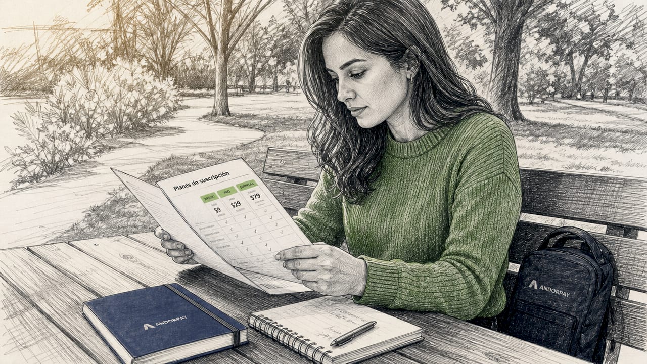 Mujer revisando papeles relacionados con su suscripción