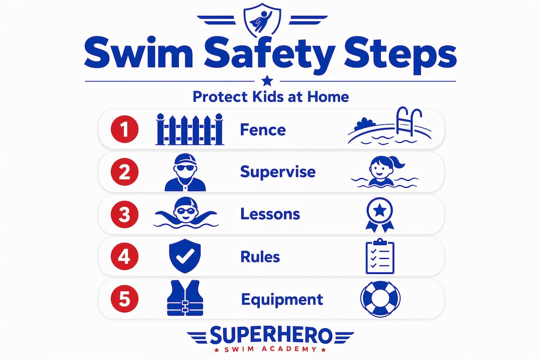 Infographic showing layered swim safety steps