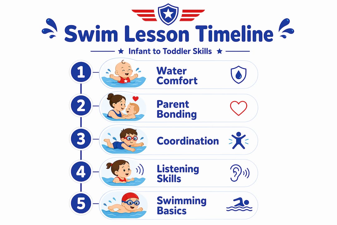 Swim lesson timeline for infants and toddlers