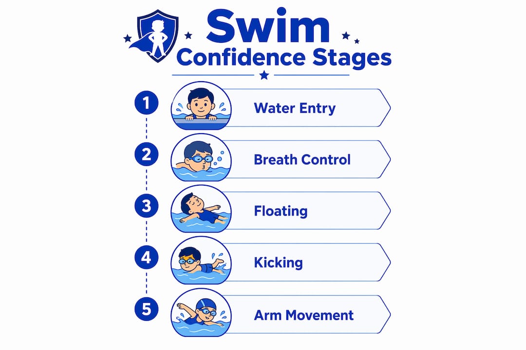 Infographic illustrating swim confidence development stages