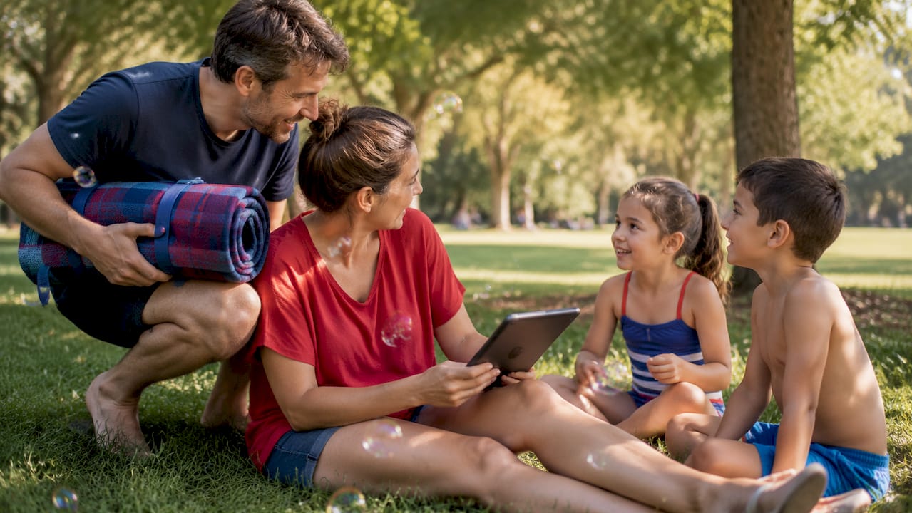 Family planning swim lessons at kitchen table