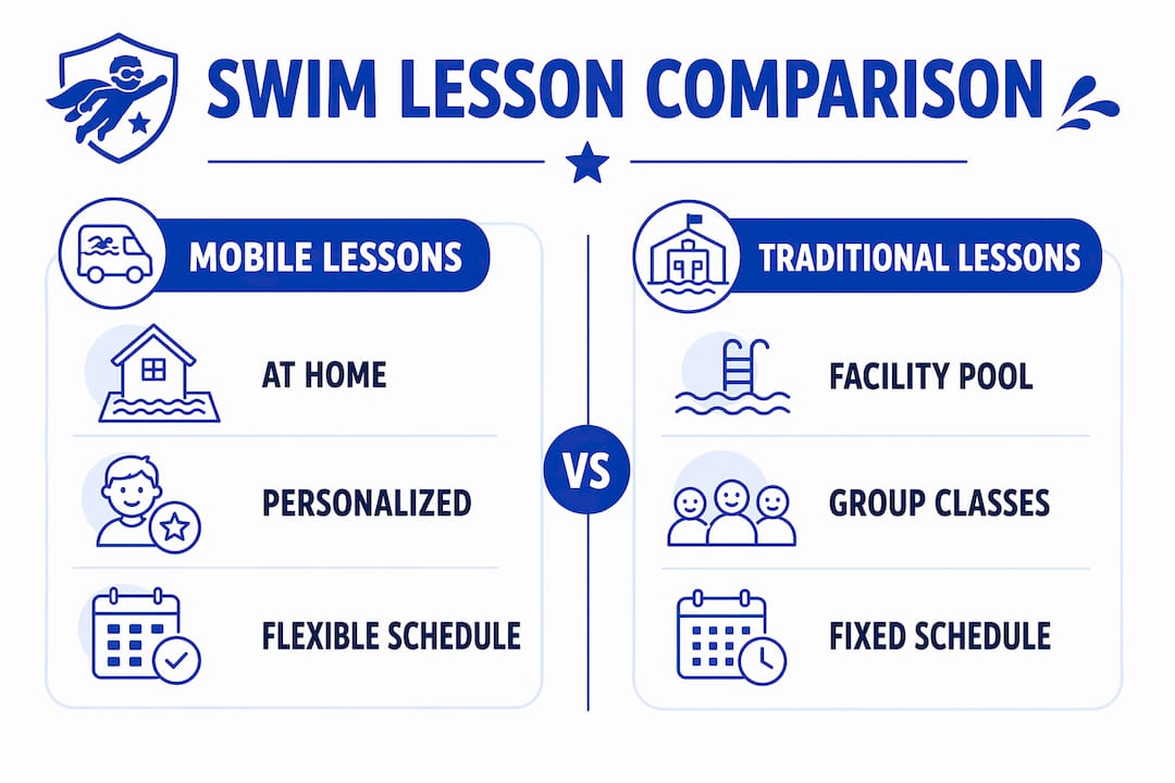 Comparison infographic of mobile and traditional swim lessons