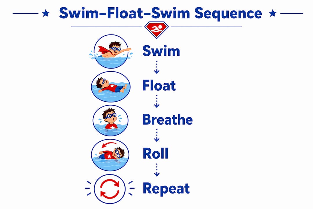 Infographic showing swim float swim key steps