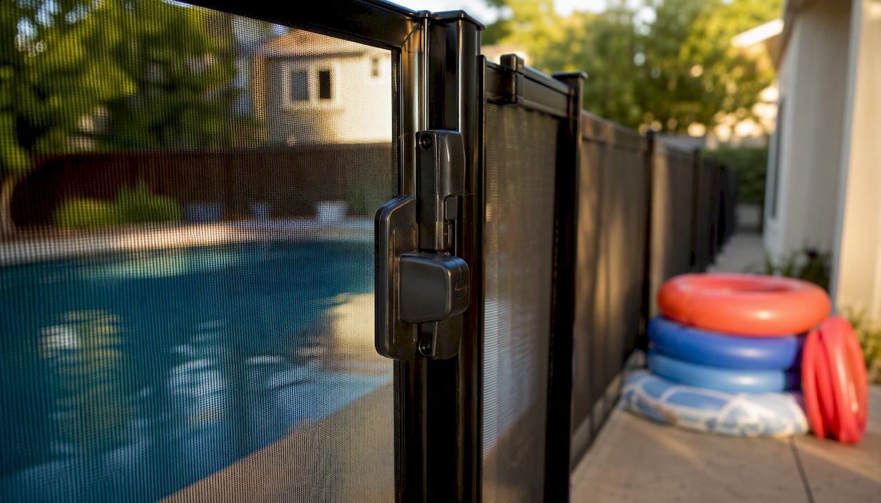 Pool safety fence and gate securing toddler access