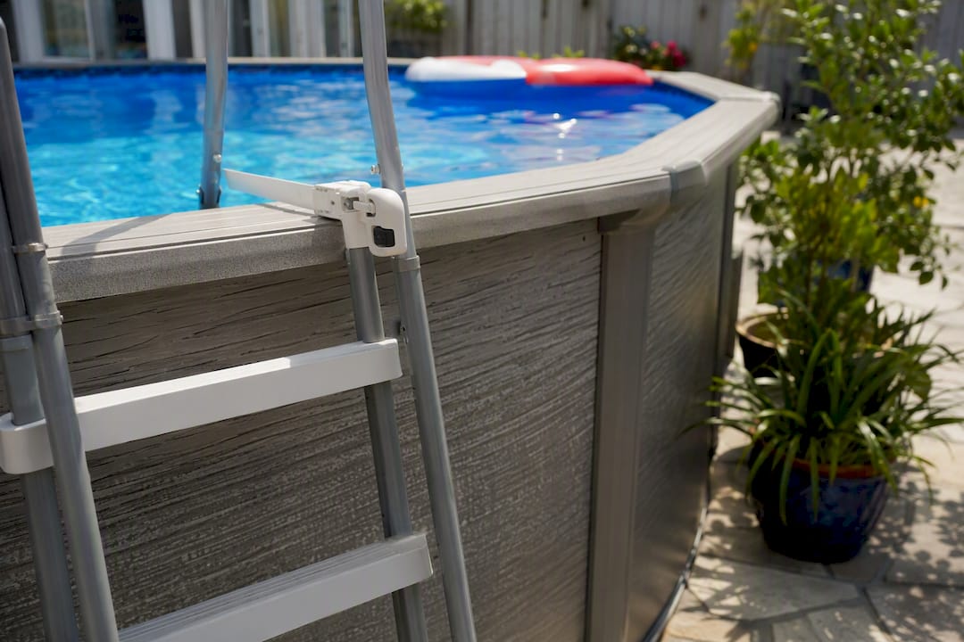 Aboveground pool wall with safety ladder removed