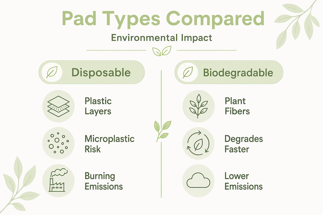 Infographic comparing disposable and biodegradable pads