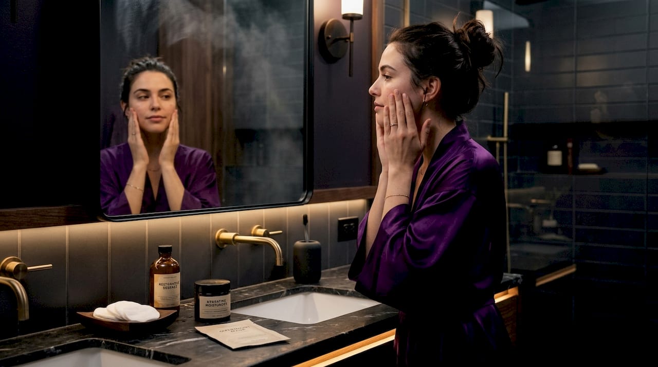 Woman applying layers in skincare routine