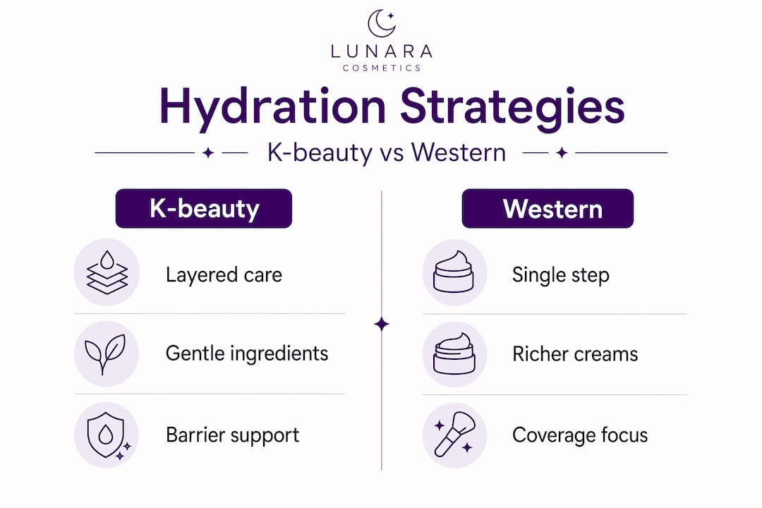Infographic comparing K-beauty and Western hydration