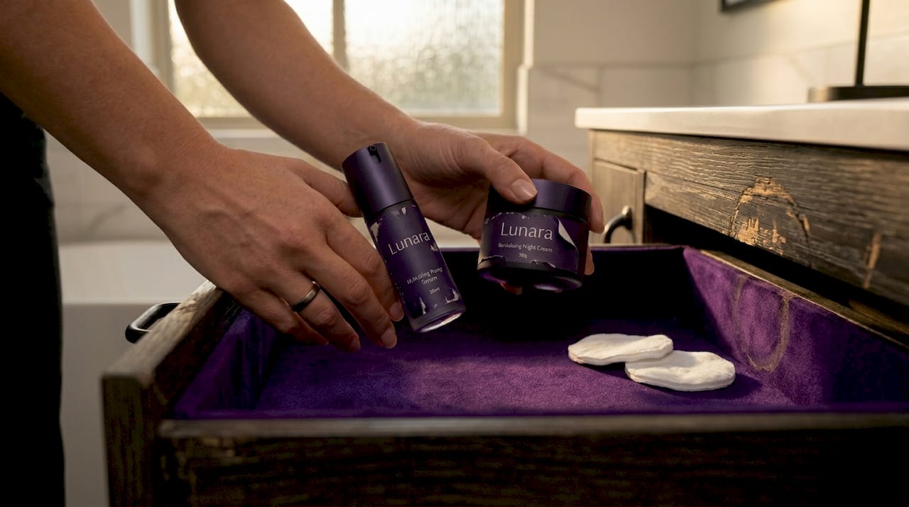 Hands storing pump and jar in drawer