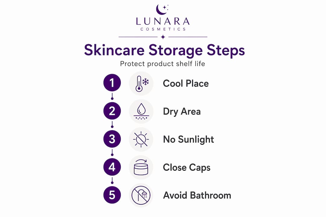 Infographic showing skincare storage steps
