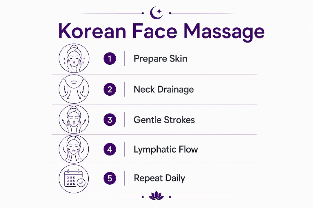 Infographic showing Korean face massage step-by-step