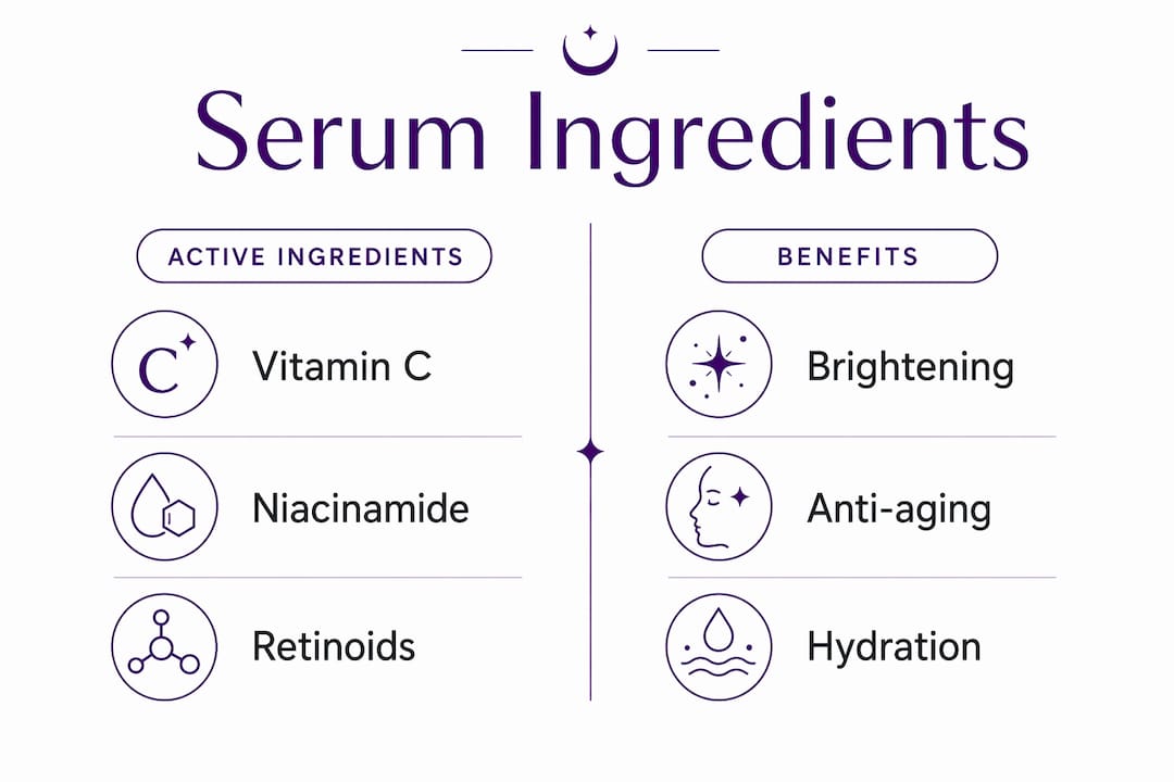 Infographic showing serum key ingredients and their benefits