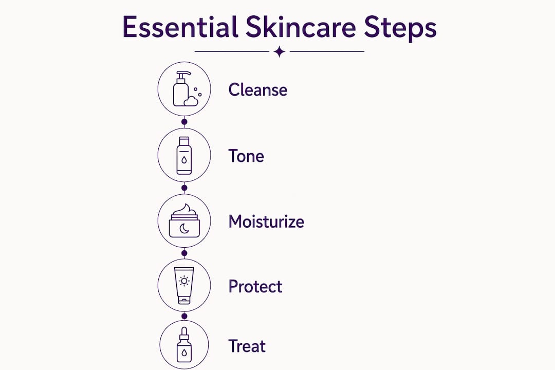 Infographic illustrating essential skincare steps