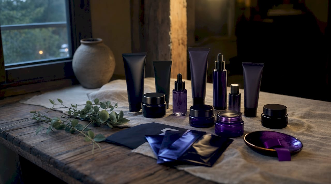 Variety of Korean skincare products arranged neatly