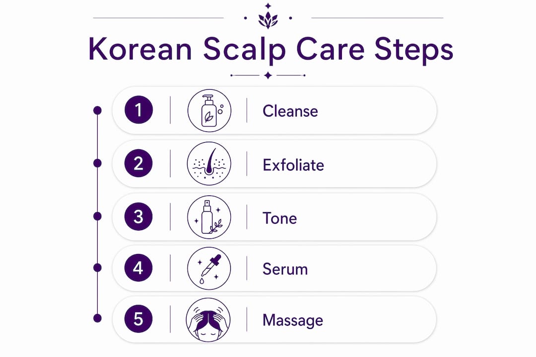 Infographic showing Korean scalp care 5-step routine