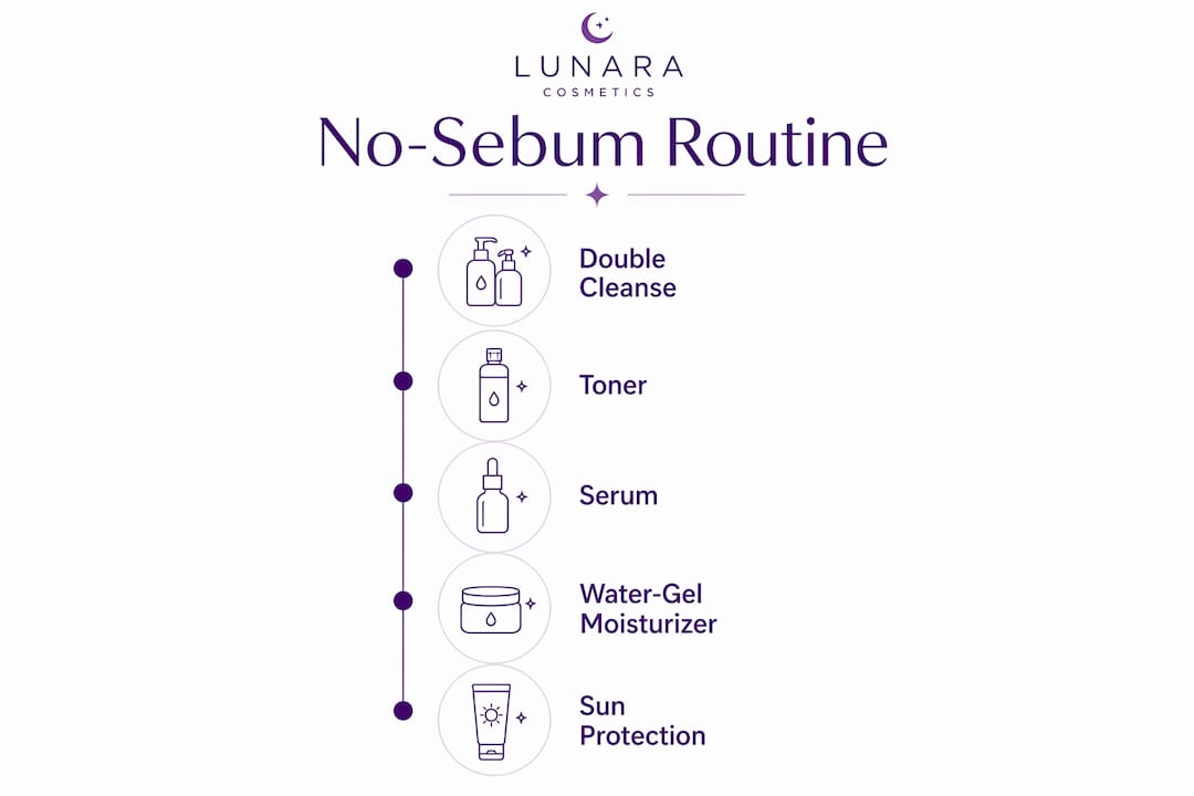 Infographic showing K-beauty no-sebum routine steps