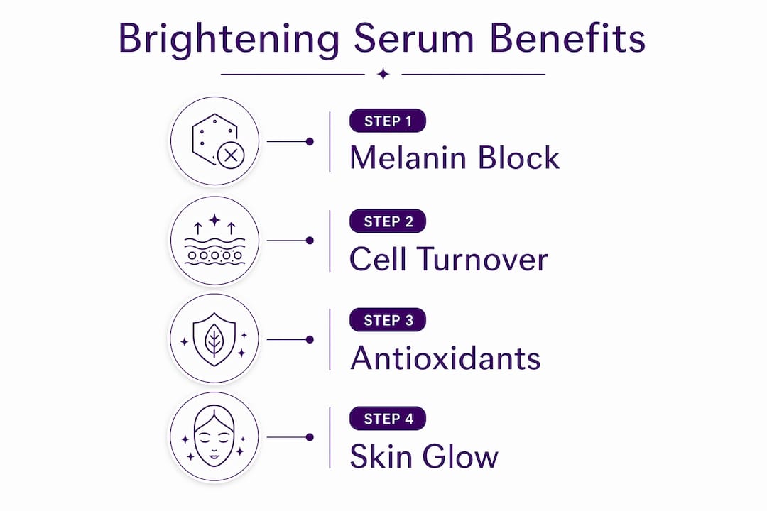 Infographic illustrating brightening serum benefits steps