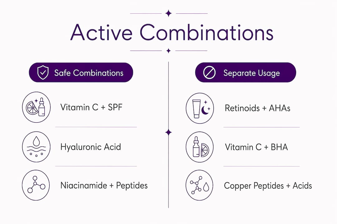 Infographic comparing skincare active combinations and separations