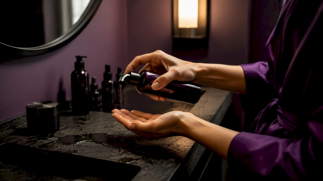 Hands preparing oil cleanser for double cleanse step