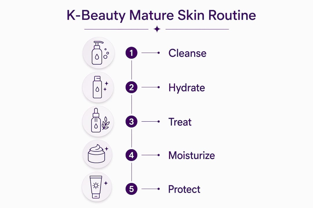 Infographic showing K-beauty routine steps for mature skin