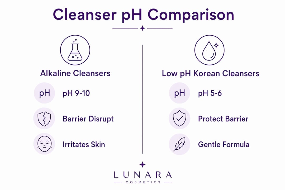 Infographic comparing alkaline and low pH cleansers