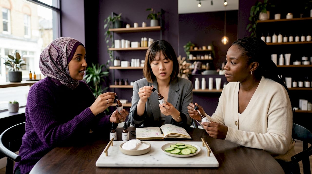 Hands comparing niacinamide serum bottles