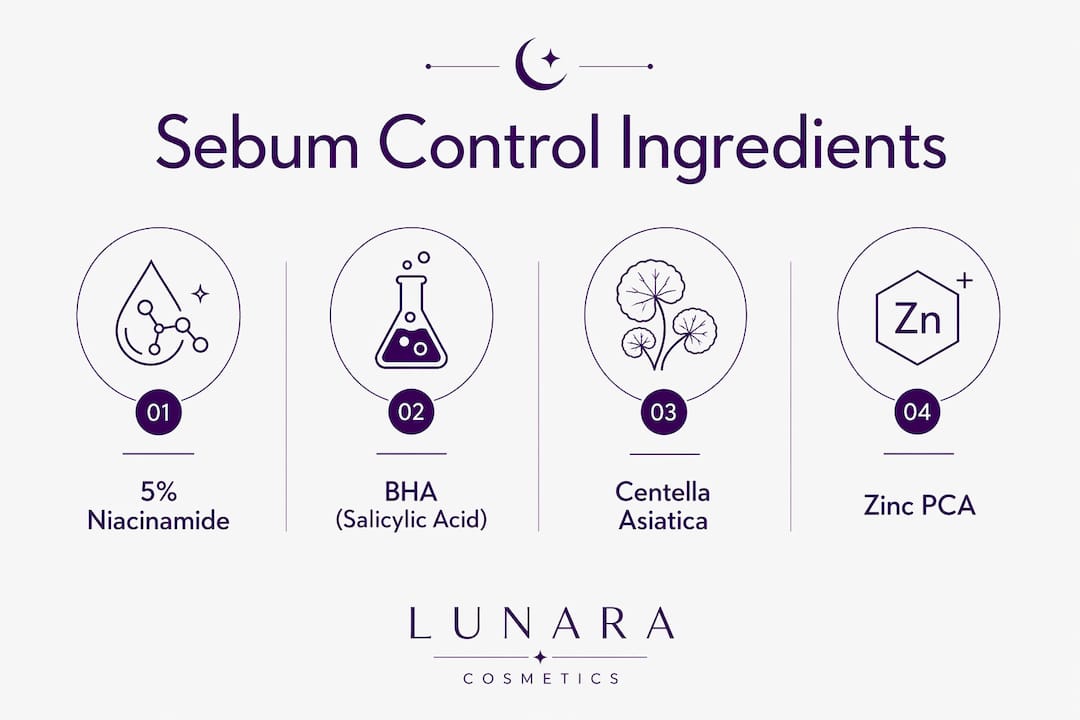 Infographic showing key sebum control ingredients