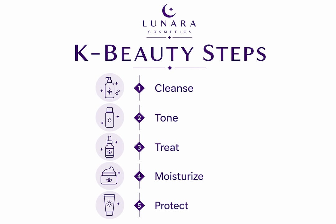 Infographic illustrating K-beauty skincare routine steps
