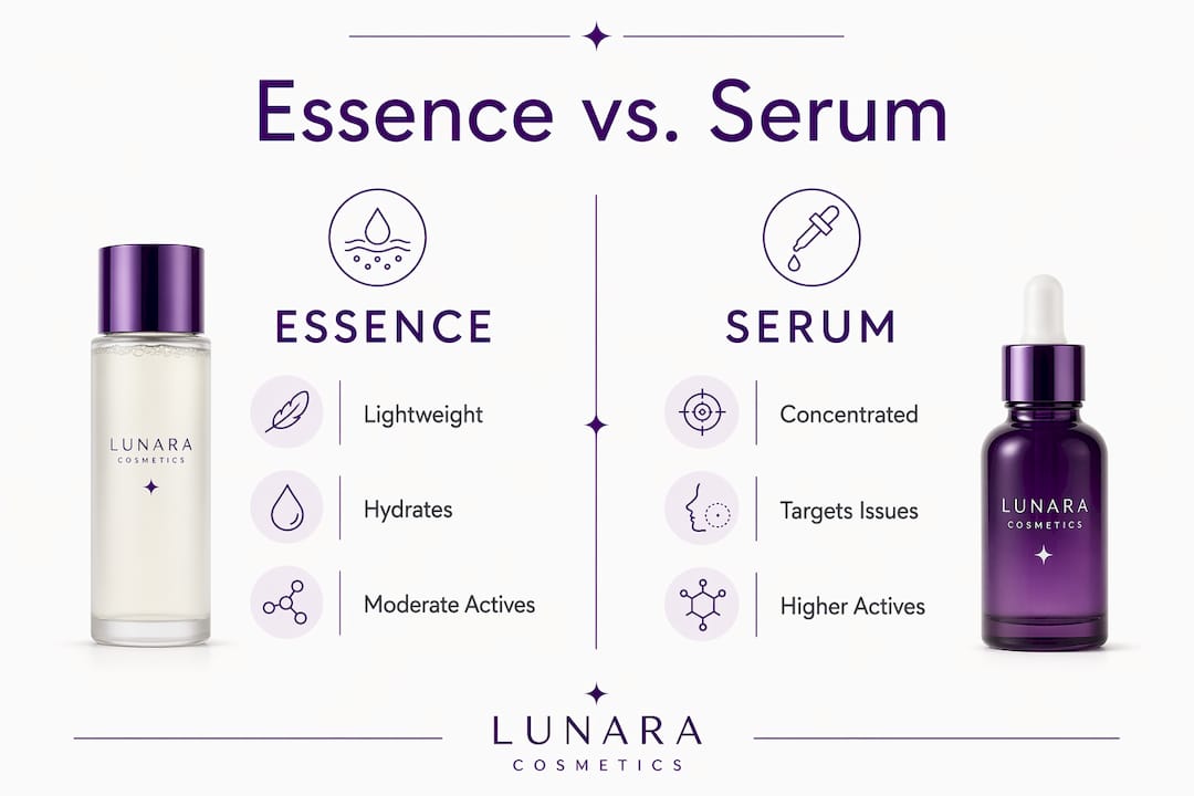 Infographic comparing essence and serum properties