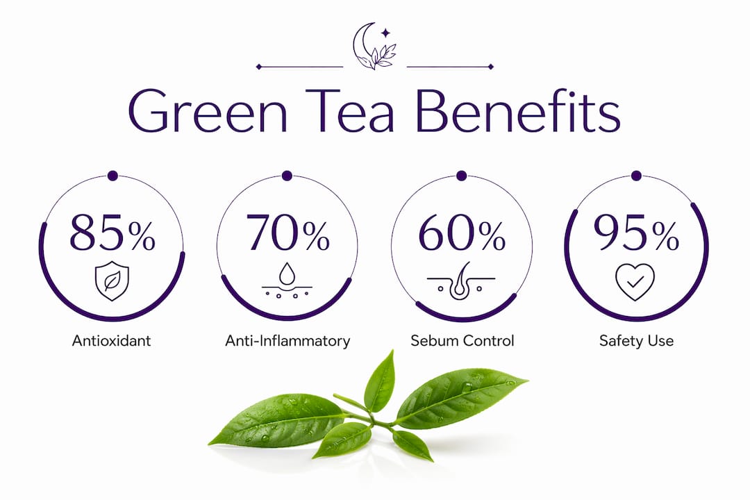 Infographic showing green tea skincare benefits