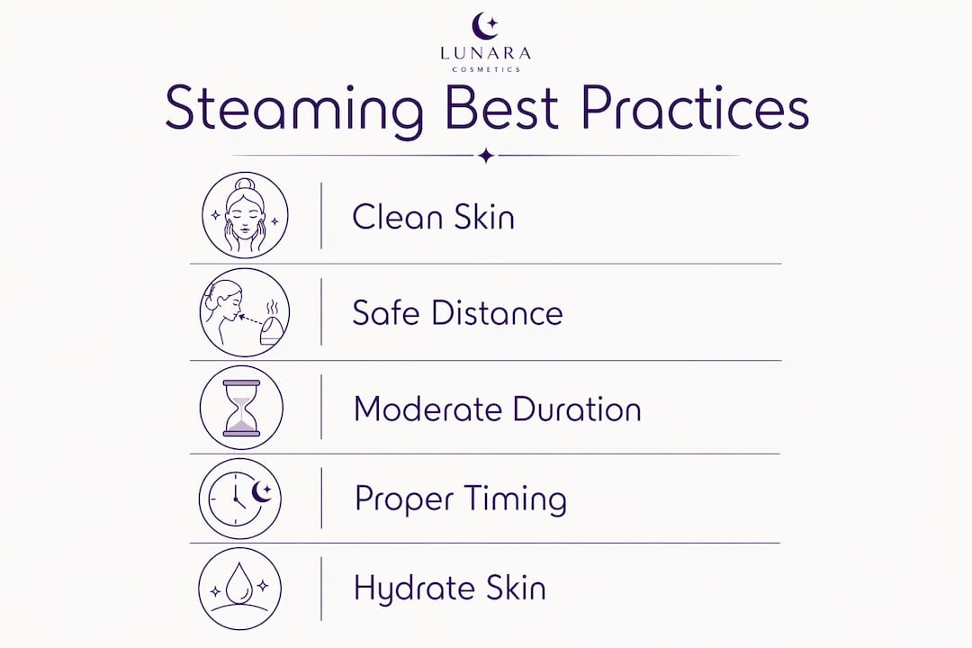 Infographic showing facial steaming safety steps