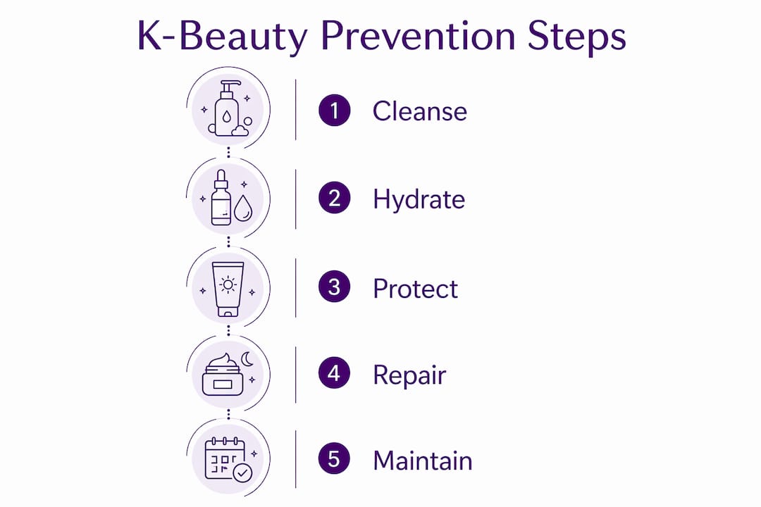 Infographic showing five key K-beauty prevention steps