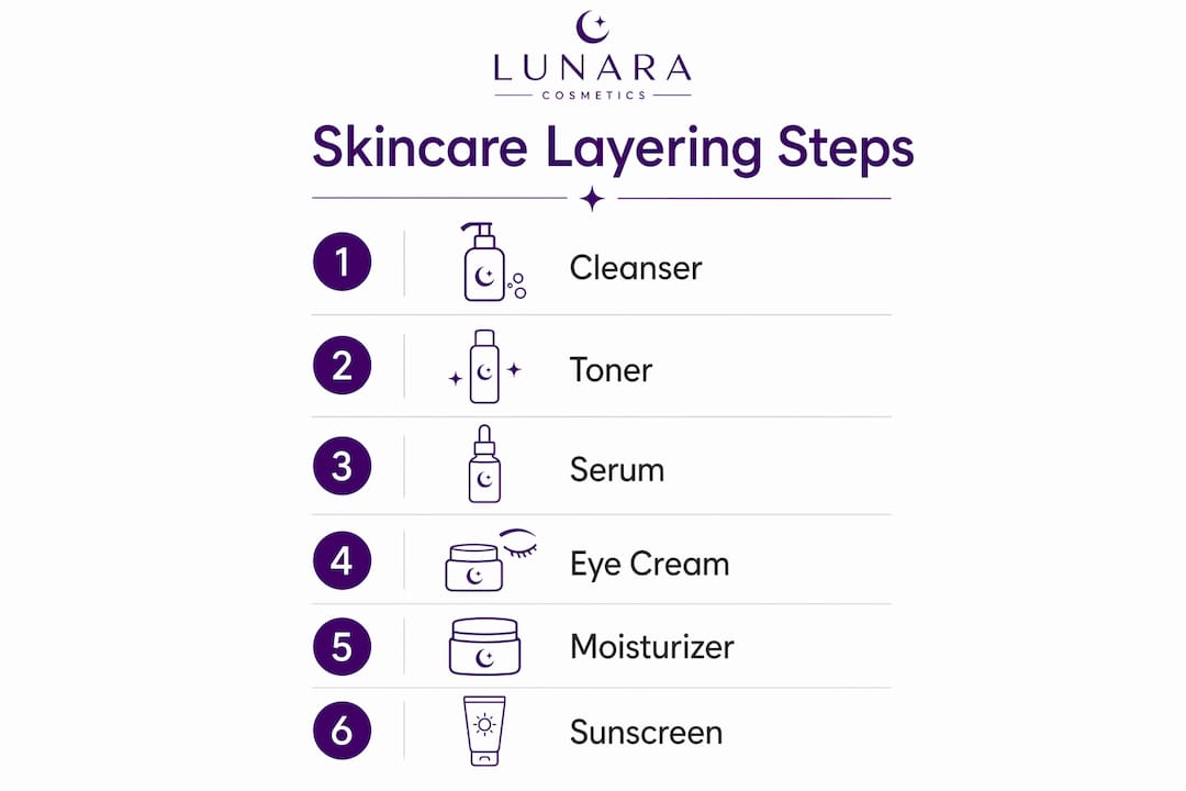 Infographic illustrating skincare product layering steps