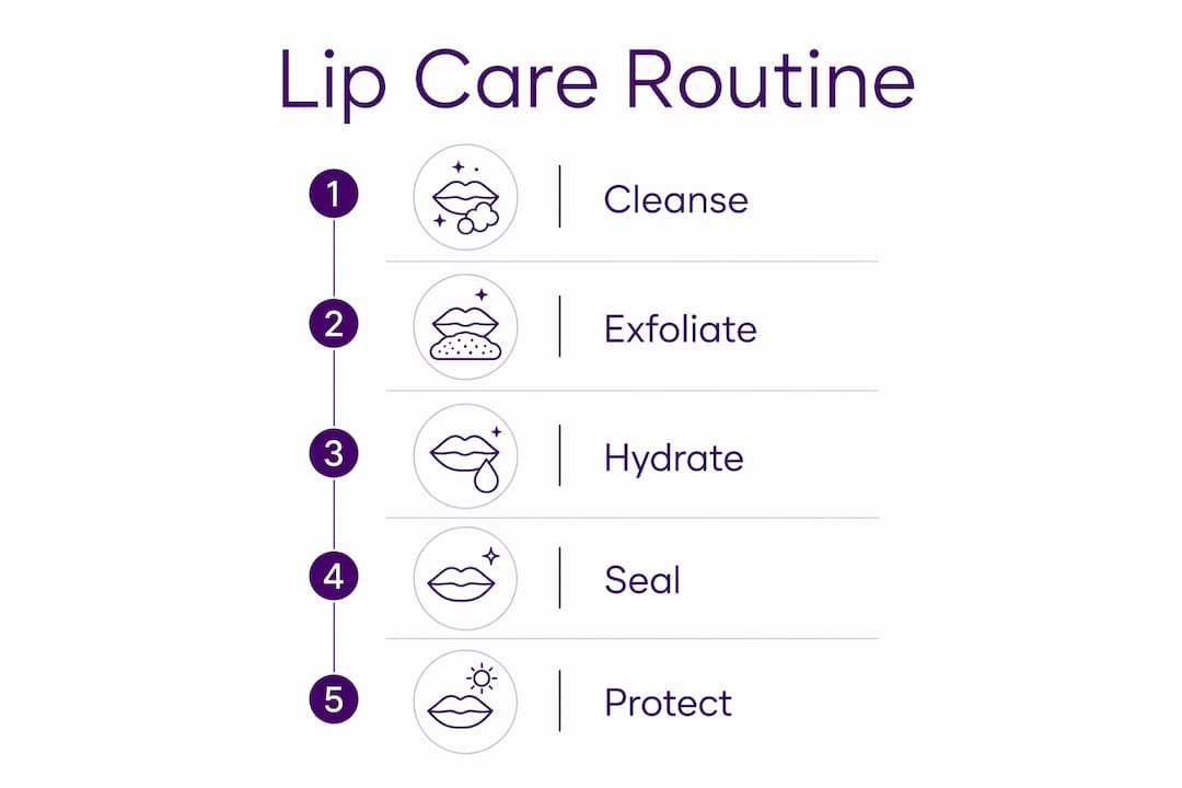 Infographic illustrating lip care routine steps